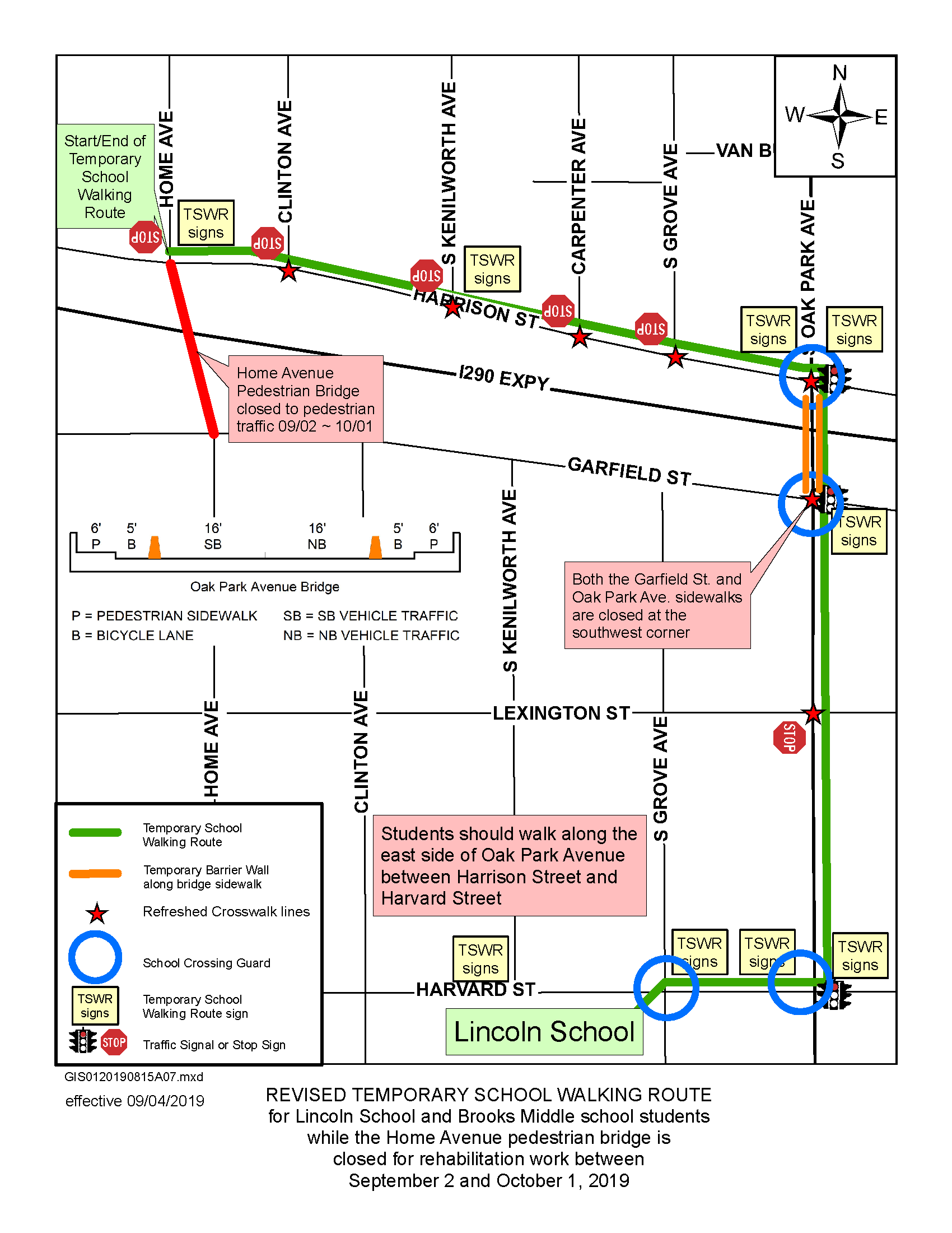 Map of Home Avenue Closure and Alternative Safe Walking Route