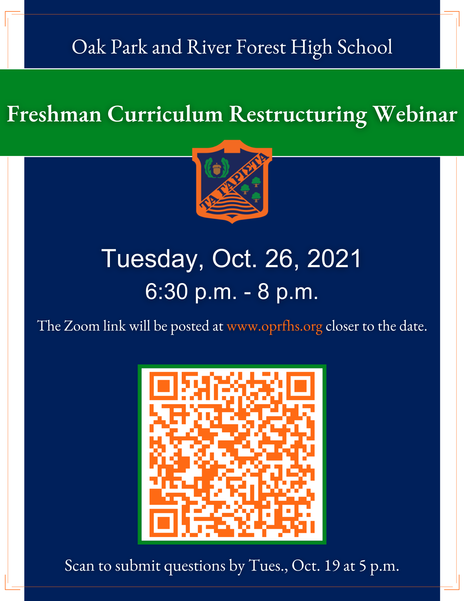 CLICK HERE - Freshman Curriculum Restructuring Webinar on Oct. 26, 6:30 p.m. to 8 p.m.