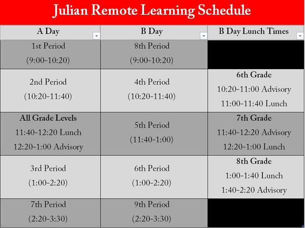 Julian Remote Learning Schedule Chart